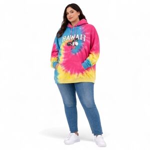 Color Tone 2X Multicolor Tie Dye Hoodie Oversized Hawaii Graphic Pullover